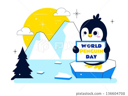 World Penguin Day Celebration Vector Illustration Featuring Cute Antarctic Penguins In A Festive Polar Wildlife Scene Flat Background 136604708