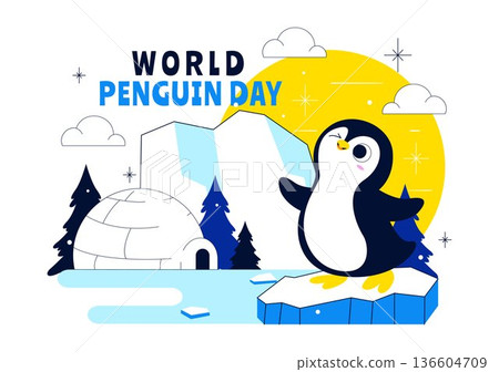 World Penguin Day Celebration Vector Illustration Featuring Cute Antarctic Penguins In A Festive Polar Wildlife Scene Flat Background 136604709