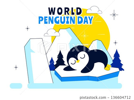 World Penguin Day Celebration Vector Illustration Featuring Cute Antarctic Penguins In A Festive Polar Wildlife Scene Flat Background 136604712