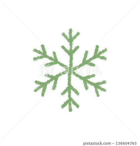 Crayon snowflake symbol in green with frost and cold crystal detail. Winter element shows frozen ornament motif. Chill and ice accent create unique xmas seasonal design for holiday concepts. Crayon snowflake symbol in green with frost and cold crystal detail. Winter element shows frozen ornament motif. Chill and ice accent create unique xmas seasonal design for holiday concepts. 136604763