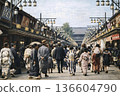 Old photo from 1932 of Nakamise Shopping Street in Asakusa, Tokyo (black and white photo colorized using AI) 136604790