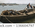 Vintage photo from 1932, showing life on the water at the Sumida River in Tokyo (black and white photo colorized using AI) 136604797