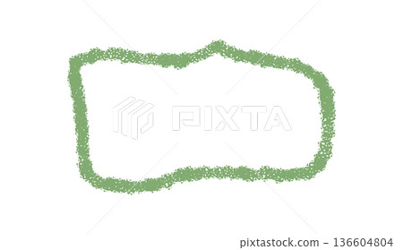 Organic wavy crayon box outline in green with loose sketch contour. Rectangle quote frame stands out as a bold art element. Minimal background graphic for template, card, or creative design in a 136604804