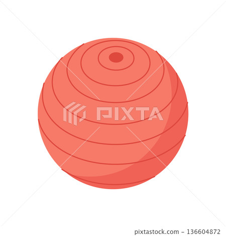 Flat style fitness ball for gym and training. Red workout equipment with a minimal round design for exercise and health. Versatile sport tool physical fitness. Flat style fitness ball for gym and training. Red workout equipment with a minimal round design for exercise and health. Versatile sport tool physical fitness. 136604872