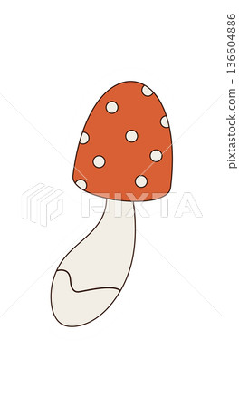 Groovy retro funky mushroom cartoon in flat colorful style and playful sticker form. Magic y2k groovy element in graphic look, artistic symbol for fun patch or modern pop label. 136604886