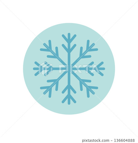 Blue outline snowflake ornament and round label icon in a circle shape. Winter and christmas element with an icy look for cold box seal. Snow flake touches packaging as a decorative accent. Blue outline snowflake ornament and round label icon in a circle shape. Winter and christmas element with an icy look for cold box seal. Snow flake touches packaging as a decorative accent. 136604888
