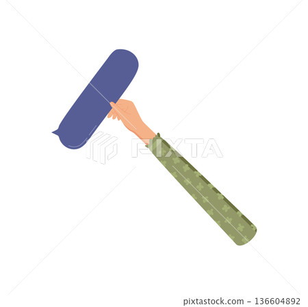 Flat hand gesture with paint tool symbol. Abstract colorful hand with creative tool used in art and design. Concept of color and creativity in flat style, ideal for banners or templates. Flat hand gesture with paint tool symbol. Abstract colorful hand with creative tool used in art and design. Concept of color and creativity in flat style, ideal for banners or templates. 136604892