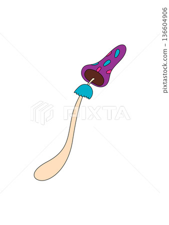 Groovy psychedelic mushroom in funky cartoon graphic style and retro retro color sticker. Magic shroom as a trippy sticker, playful groovy element for colorful sticker art and pop design. Groovy psychedelic mushroom in funky cartoon graphic style and retro retro color sticker. Magic shroom as a trippy sticker, playful groovy element for colorful sticker art and pop design. 136604906