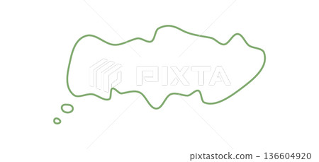 Hand drawn squiggle speech box icon in green with a round bubble style. Outlined textbox and chat cloud create a playful message form. Unique visual for comic dialogue or creative communication. 136604920