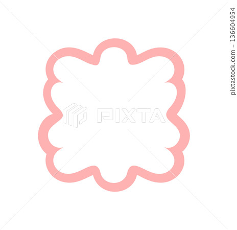 Groovy pink scallop frame with wavy outline in retro abstract shape. Border doodle and y2k graphic as playful, modern background for artistic compositions and trendy layouts. 136604954
