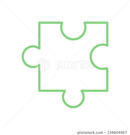 Flat outline of a jigsaw puzzle piece in green. Minimal and clean silhouette perfect for boardgame themes. A simple and playful design for toy concepts, hobby graphics, or family game projects. Ideal Flat outline of a jigsaw puzzle piece in green. Minimal and clean silhouette perfect for boardgame themes. A simple and playful design for toy concepts, hobby graphics, or family game projects. Ideal 136604967
