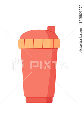 Flat minimal style protein shaker sticker. Sport equipment and gym accessory for fitness, strength, and bodybuilding. Promotes healthy workout, exercise, diet, active lifestyle themes. 136604973
