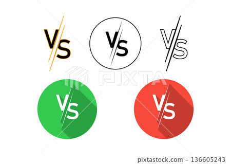 Vs Versus Logo Icons Set Flat and Outline Comparison Badges in Green, Red and Black 136605243