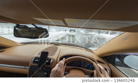 Driving on winter road (POV shooting) 136605249