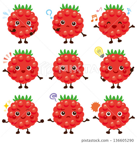 Raspberry character illustration facial expression set Raspberry character illustration facial expression set 136605290