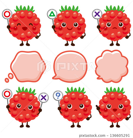 Raspberry character illustration holding a circle, circle, triangle, or triangle card Raspberry character illustration holding a circle, circle, triangle, or triangle card 136605291