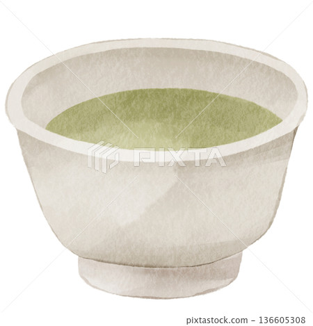 Watercolor style teacup with green tea | Matcha, Japanese tea, with tea tray, Japanese style image 136605308