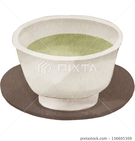 Watercolor style teacup with green tea | Matcha, Japanese tea, with tea tray, Japanese style image 136605309