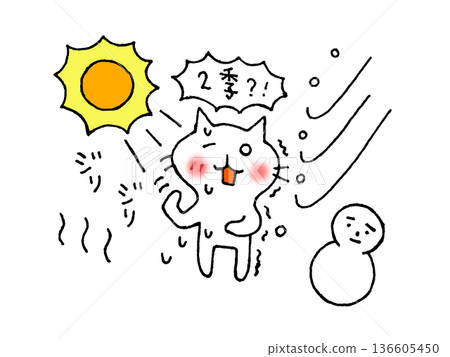 Illustrations of two seasons, summer and winter, extreme heat and severe winter, temperature difference Illustrations of two seasons, summer and winter, extreme heat and severe winter, temperature difference 136605450