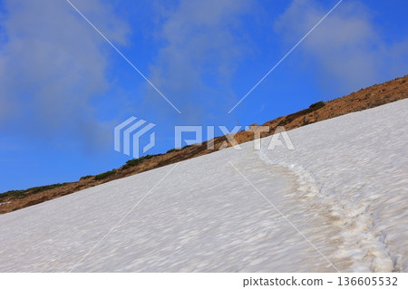山坡上仍殘留著積雪 136605532