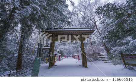 高尾山藥王院上心門雪景 136605816