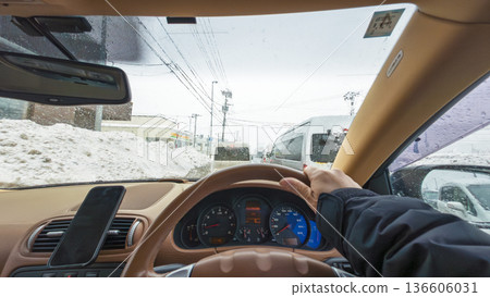 Driving on winter road (POV shooting) Driving on winter road (POV shooting) 136606031