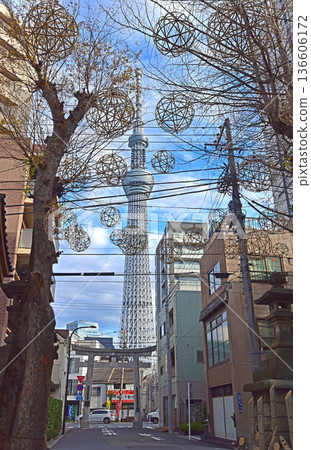 Tokyo Skytree and Ushijima Shrine Bamboo Crafts, Mukojima, Sumida Ward, Downtown Tokyo Tokyo Skytree and Ushijima Shrine Bamboo Crafts, Mukojima, Sumida Ward, Downtown Tokyo 136606172