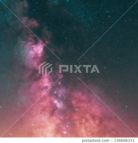 night sky with moon and mountains, nature background 136606331