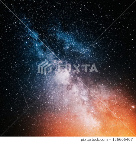night sky with moon and mountains, nature background 136606407