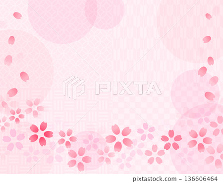 春季插畫素材：美麗的櫻花飄落相框 3 136606464