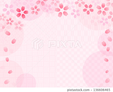 春季插畫素材：美麗的櫻花飄落相框 4 136606465