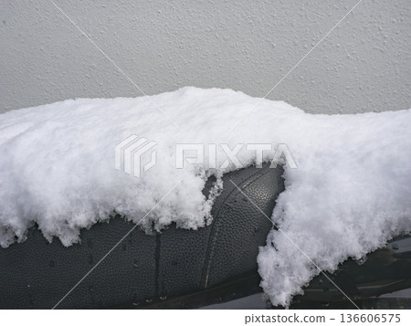 A typical winter scene: white snow piled up on a bicycle A typical winter scene: white snow piled up on a bicycle 136606575