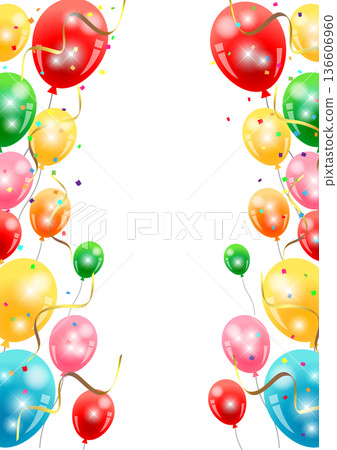 彩色氣球框，五彩紙屑，閃光，可愛，豎向 136606960