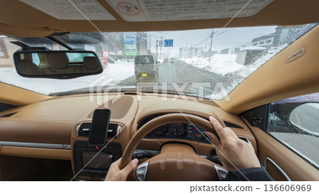 在冬季道路上行駛(POV 拍攝) 在冬季道路上行駛(POV 拍攝) 136606969