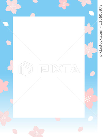 淺藍色櫻花和花瓣框架 136606975