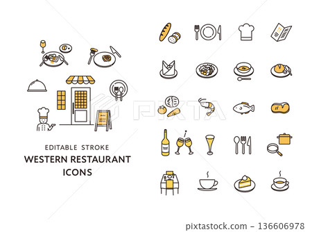 Western restaurant icon set (color) Western restaurant icon set (color) 136606978