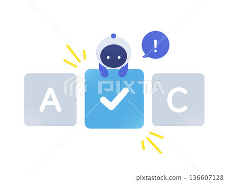 人工智慧選擇最優解。向量圖展示了一個機器人從選項中選擇最佳答案的過程。 人工智慧選擇最優解。向量圖展示了一個機器人從選項中選擇最佳答案的過程。 136607128