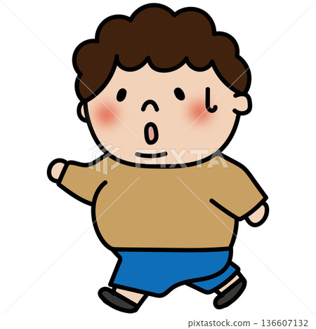 A chubby boy with curly hair walking to lose weight A chubby boy with curly hair walking to lose weight 136607132
