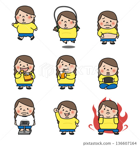 胖女孩減肥插畫集 136607164