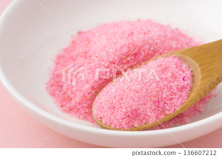 Close-up of sakura denbu on a spoon 136607212