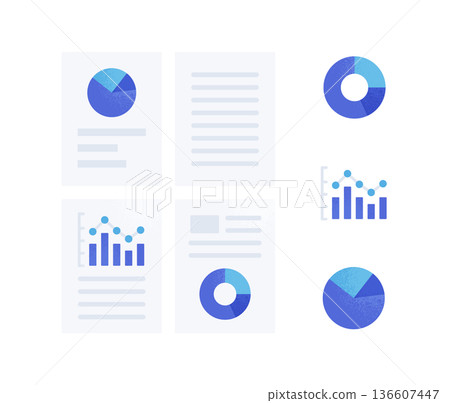 A set of business documents (data). Vector icons of graphs and reports. A set of business documents (data). Vector icons of graphs and reports. 136607447