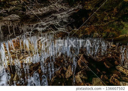 The "Nyoronyoro" ice stalagmites of Hyakujojiki Cave in Hokkaido - a fantastical ice cave 136607502