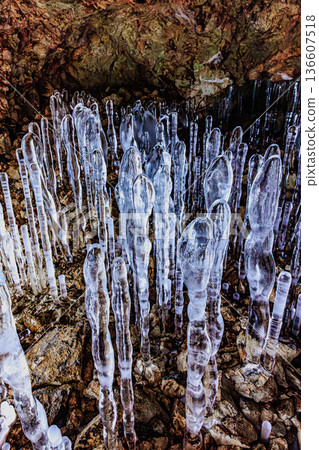 Mysterious icicles and a forest of stalagmites in Hyakujojiki Cave 136607518