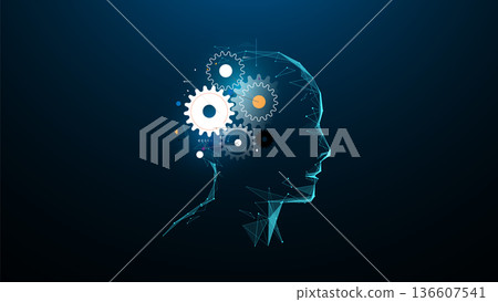 Head with gears on it. Innovation technology concept. IA Futuristic technology Head with gears on it. Innovation technology concept. IA Futuristic technology 136607541