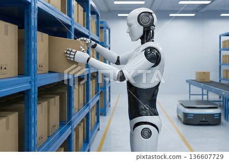 在倉庫工作的人形機器人 136607729
