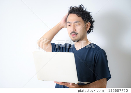 Image of a doctor struggling with sales and attracting customers at a clinic Image of a doctor struggling with sales and attracting customers at a clinic 136607750