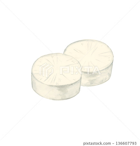 手繪水彩白蘿蔔片（厚切、斜向構圖、重疊）寫實食物插圖，白色背景 136607793