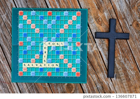 Scrabble Board Christian Words And Dark Black Cross Scrabble Board Christian Words And Dark Black Cross 136607871