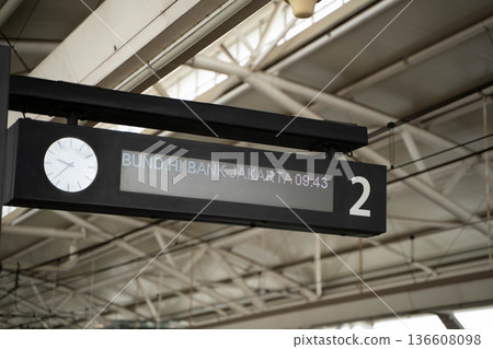 Jakarta MRT station platform and electronic display board: Modern urban railway infrastructure 136608098