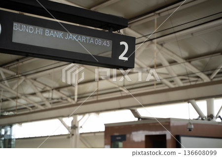 Jakarta MRT station platform and electronic display board: Modern urban railway infrastructure Jakarta MRT station platform and electronic display board: Modern urban railway infrastructure 136608099